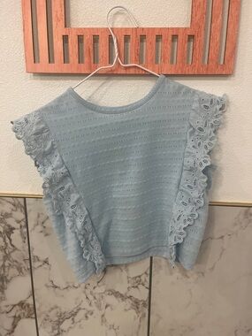 SO Light Blue Eyelet Ruffle Sleeve Girls Top
